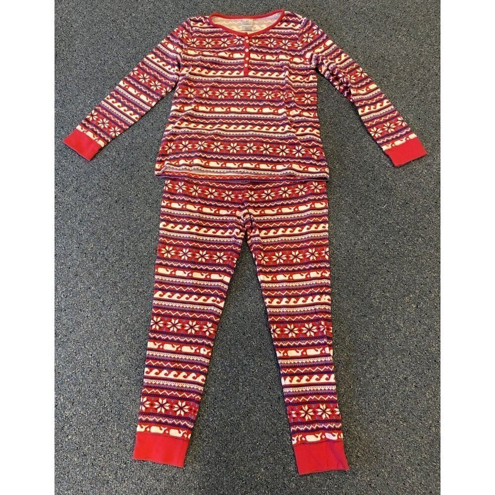 Vineyard Vines 2 Piece Pajama Lounge Set Waffle Red Blue Large L